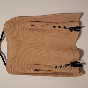 Loft Tan Knit Sweater with Black Lace Detail Size S